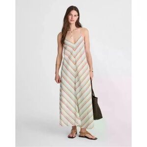 MADEWELL Striped V-Neck Linen Midi Dress Size Small
